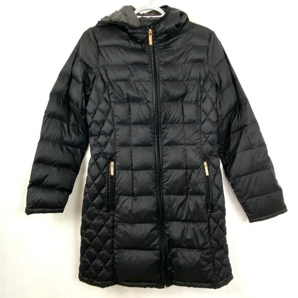 Michael Kors Down Packable Jacket Quilted Small Women's Hooded Black - Picture 1 of 10